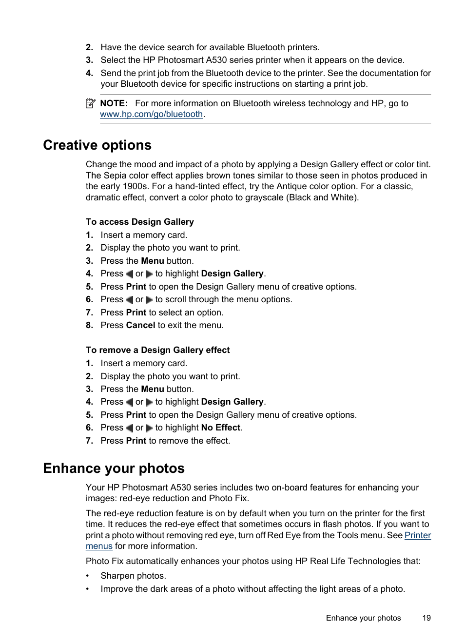 Creative options, Enhance your photos, Creative options enhance your photos | HP Photosmart A530 Series User Manual | Page 21 / 68