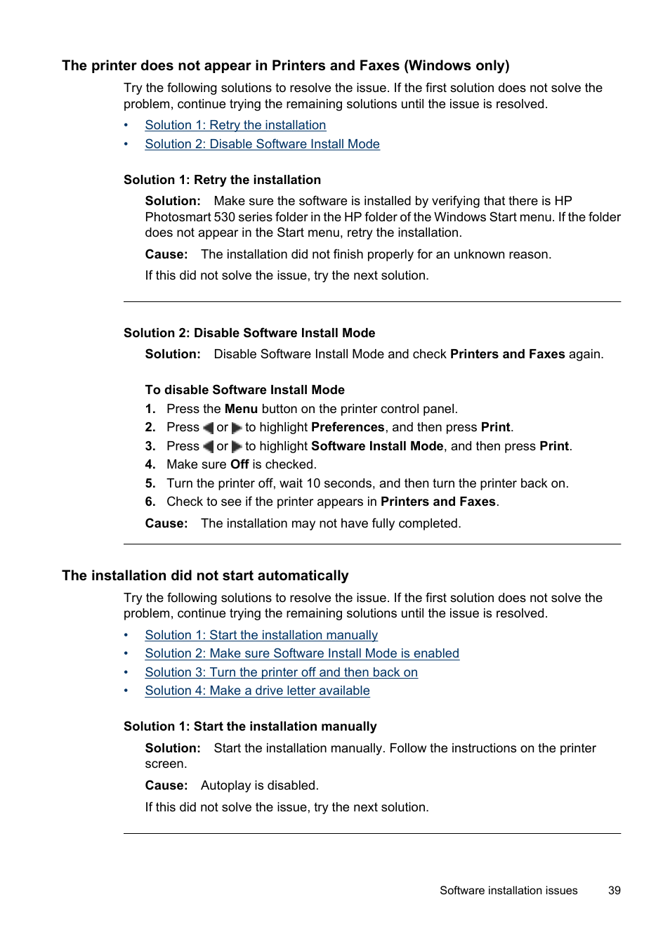 The installation did not start automatically | HP Photosmart A530 Series User Manual | Page 41 / 68