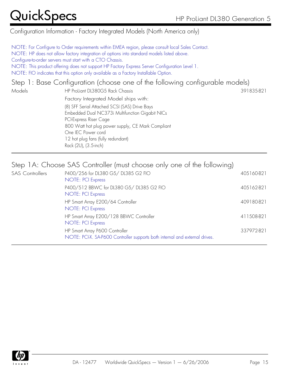 Quickspecs | HP DL380 User Manual | Page 15 / 40