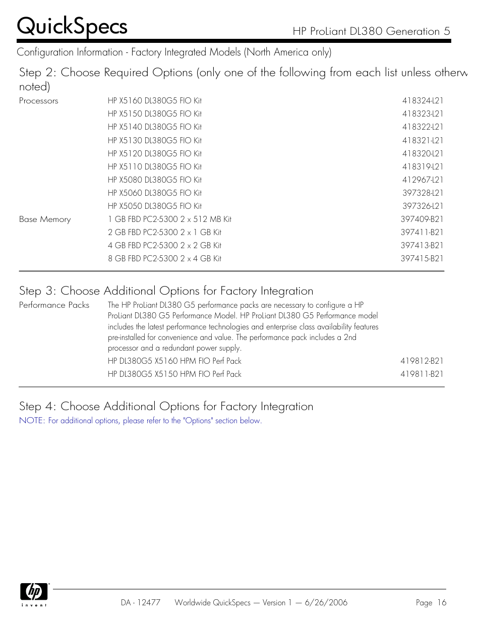 Quickspecs | HP DL380 User Manual | Page 16 / 40