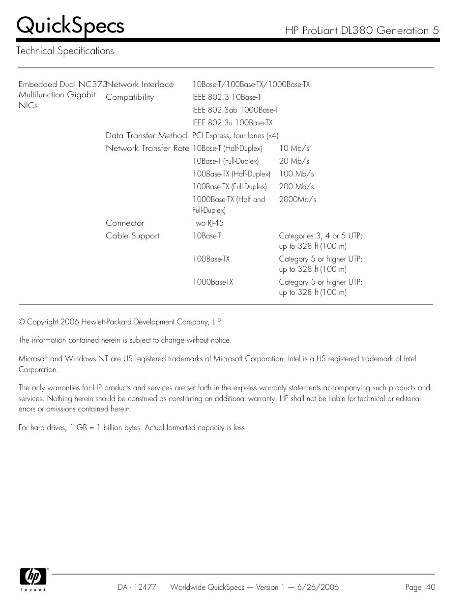 Quickspecs | HP DL380 User Manual | Page 40 / 40