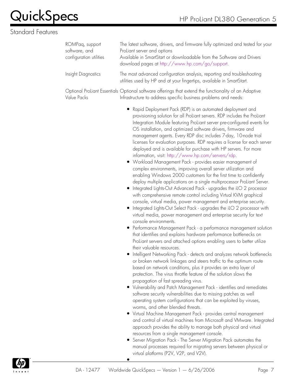 Quickspecs | HP DL380 User Manual | Page 7 / 40