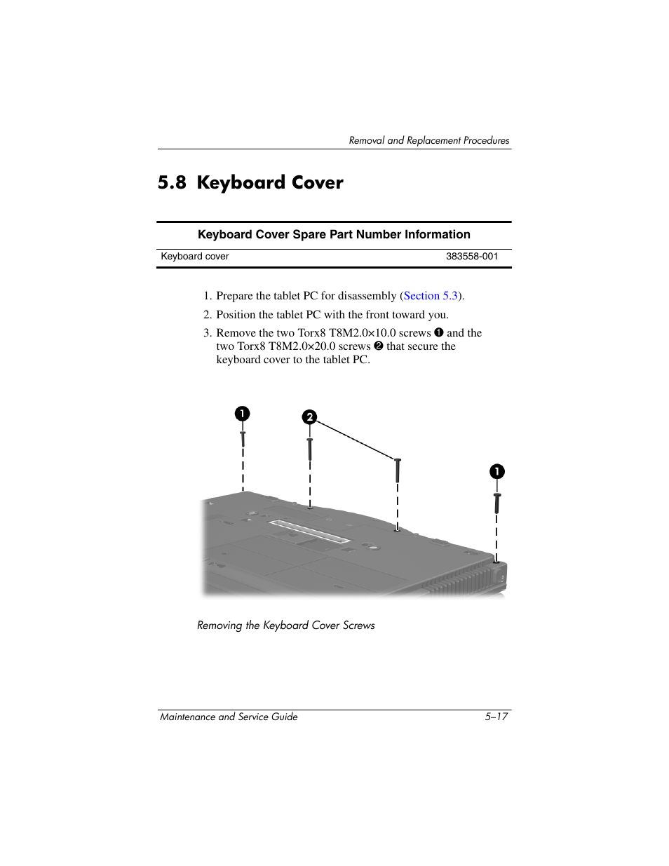 8 keyboard cover, 8 keyboard cover –17, Keyboard cover | HP TC4400 User Manual | Page 100 / 219