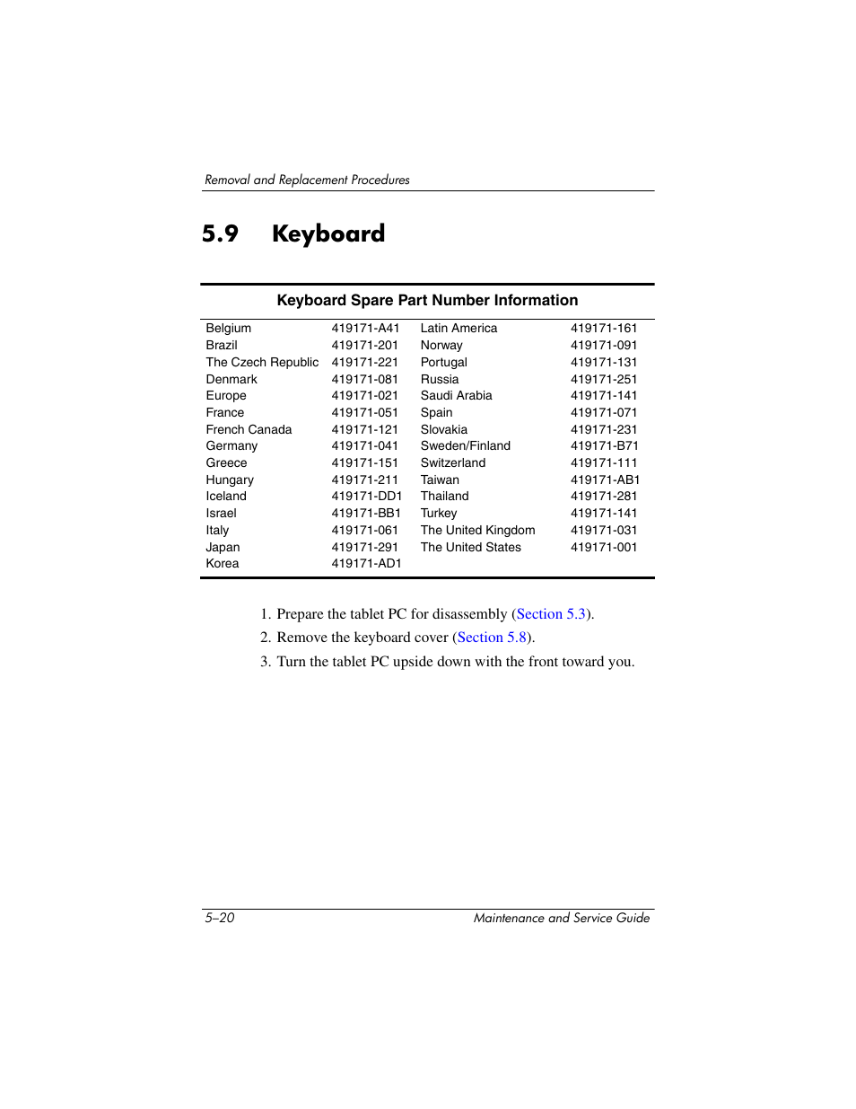 9 keyboard, 9 keyboard –20, Keyboard | HP TC4400 User Manual | Page 103 / 219