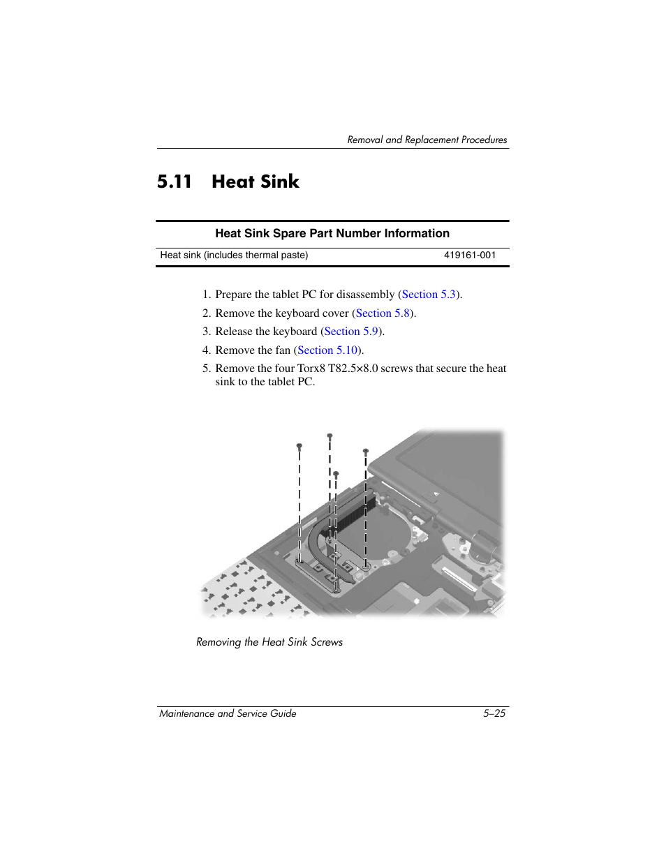 11 heat sink, 11 heat sink –25, Heat sink | HP TC4400 User Manual | Page 108 / 219