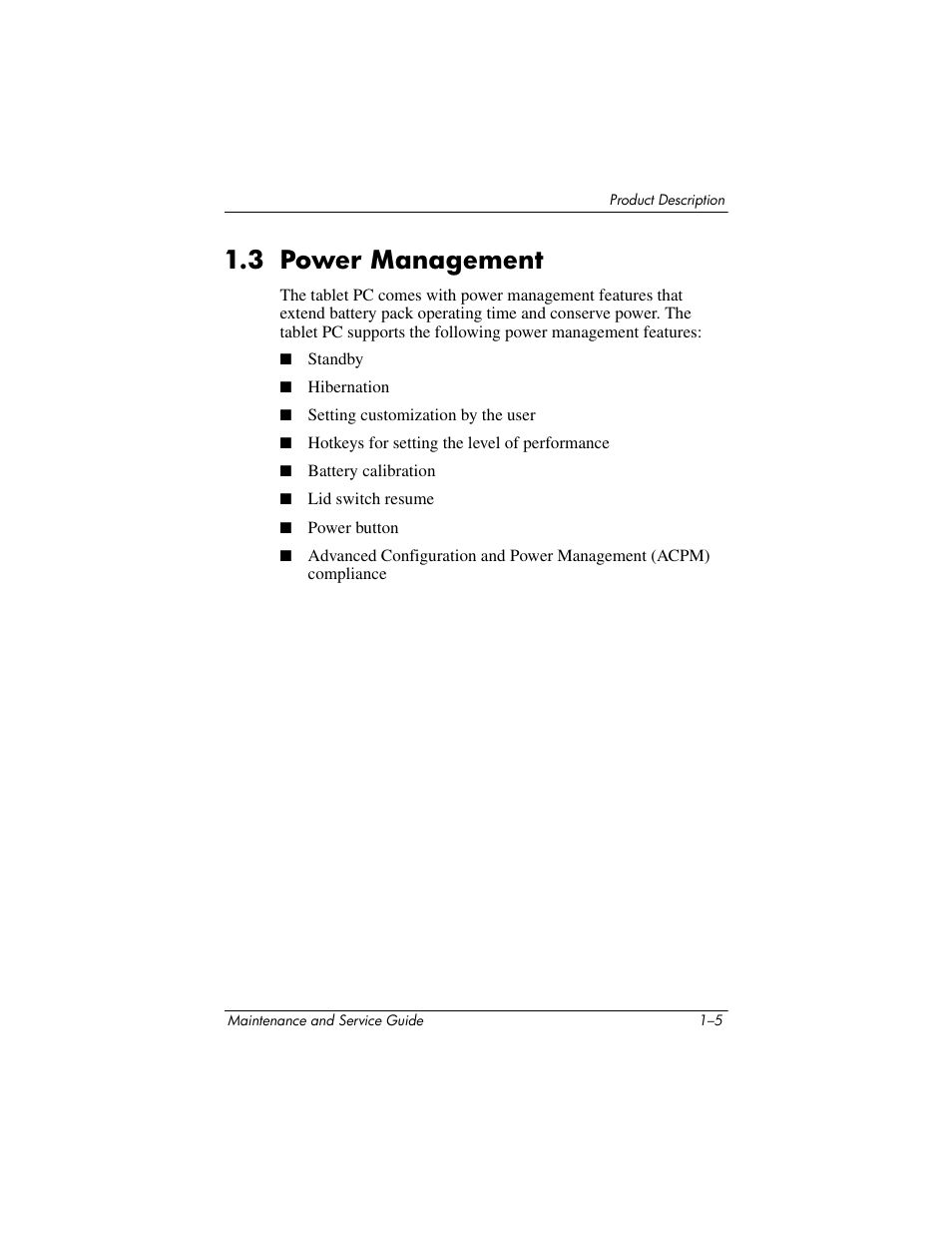 3 power management, 3 power management –5 | HP TC4400 User Manual | Page 11 / 219