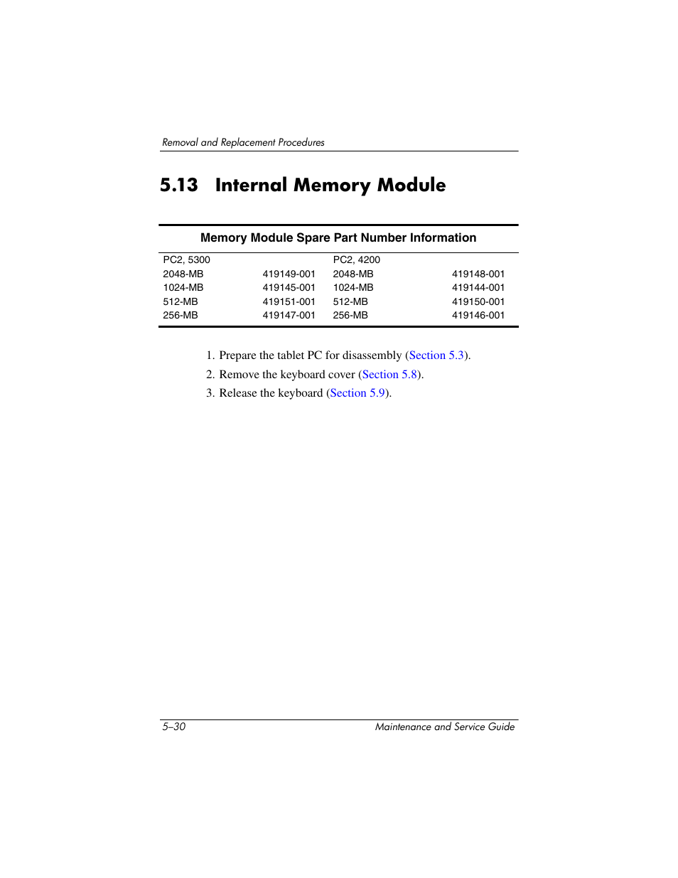 13 internal memory module, 13 internal memory module –30, Internal memory module | HP TC4400 User Manual | Page 113 / 219