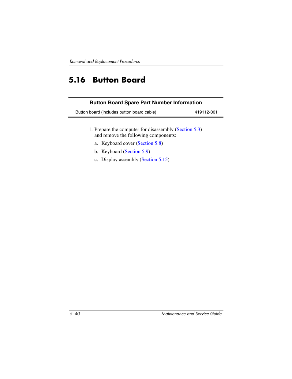 16 button board, 16 button board –40, Button board | HP TC4400 User Manual | Page 123 / 219