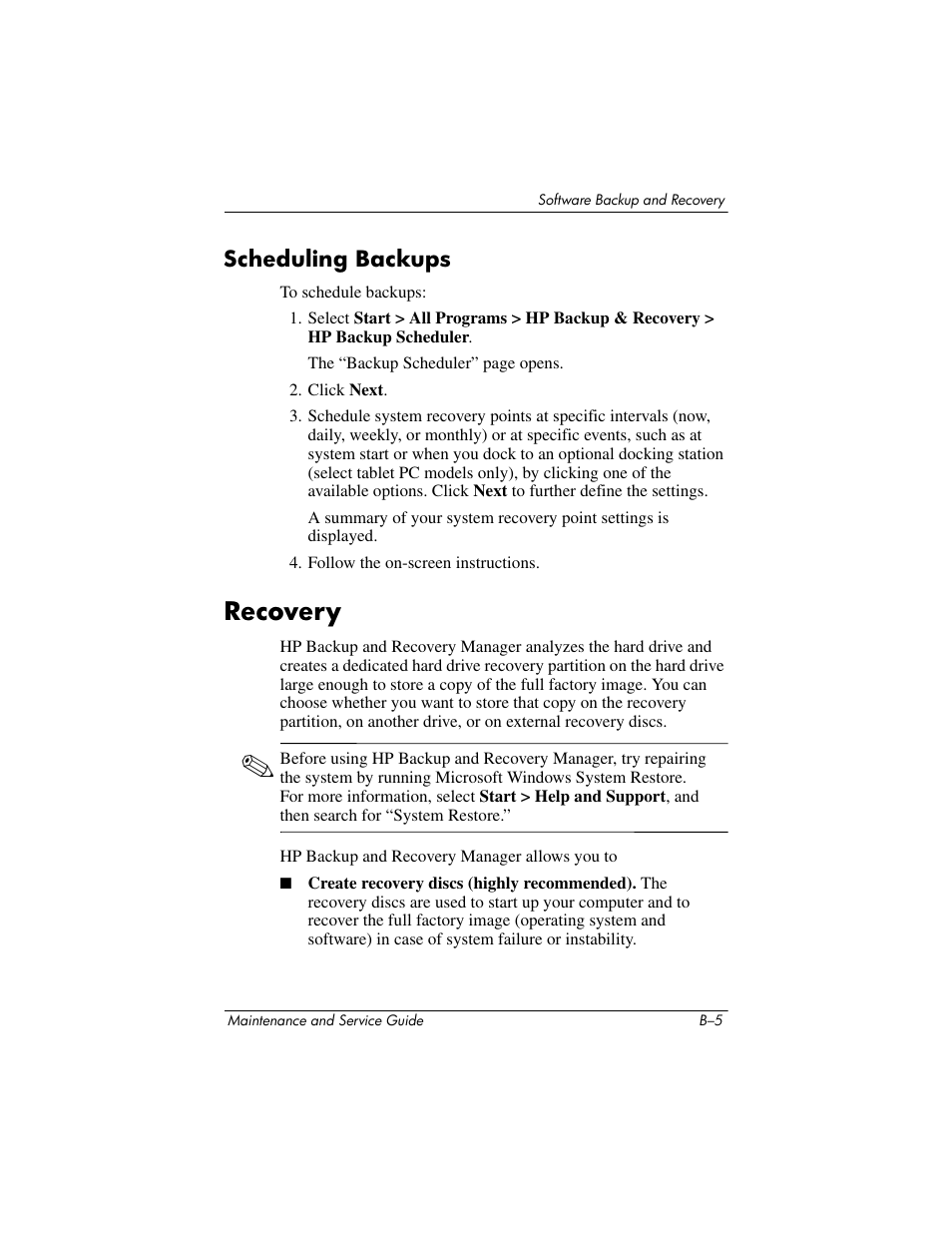 Recovery | HP TC4400 User Manual | Page 185 / 219