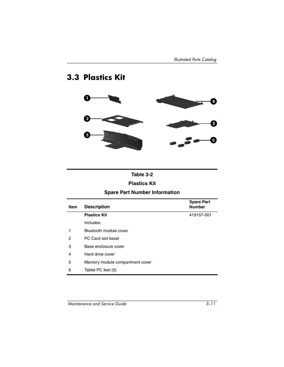 3 plastics kit, 3 plastics kit –11 | HP TC4400 User Manual | Page 65 / 219