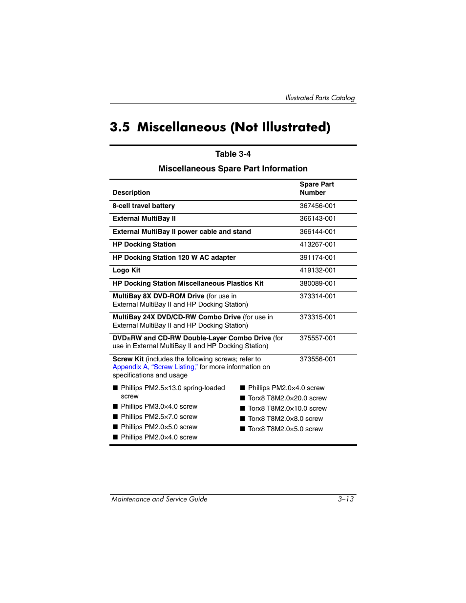 5 miscellaneous (not illustrated), 5 miscellaneous (not illustrated) –13 | HP TC4400 User Manual | Page 67 / 219