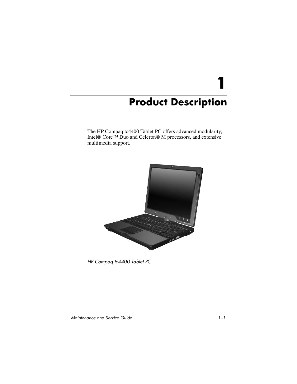 Product description, 1 product description | HP TC4400 User Manual | Page 7 / 219