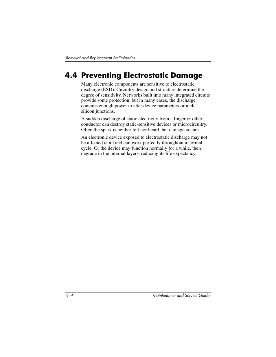 4 preventing electrostatic damage, 4 preventing electrostatic damage –4 | HP TC4400 User Manual | Page 79 / 219