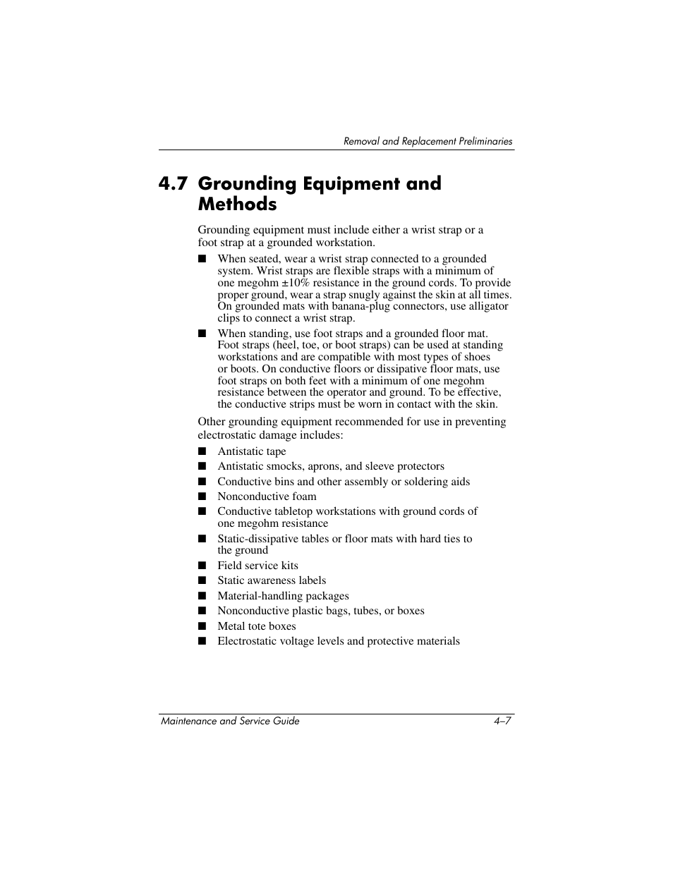 7 grounding equipment and methods, 7 grounding equipment and methods –7 | HP TC4400 User Manual | Page 82 / 219