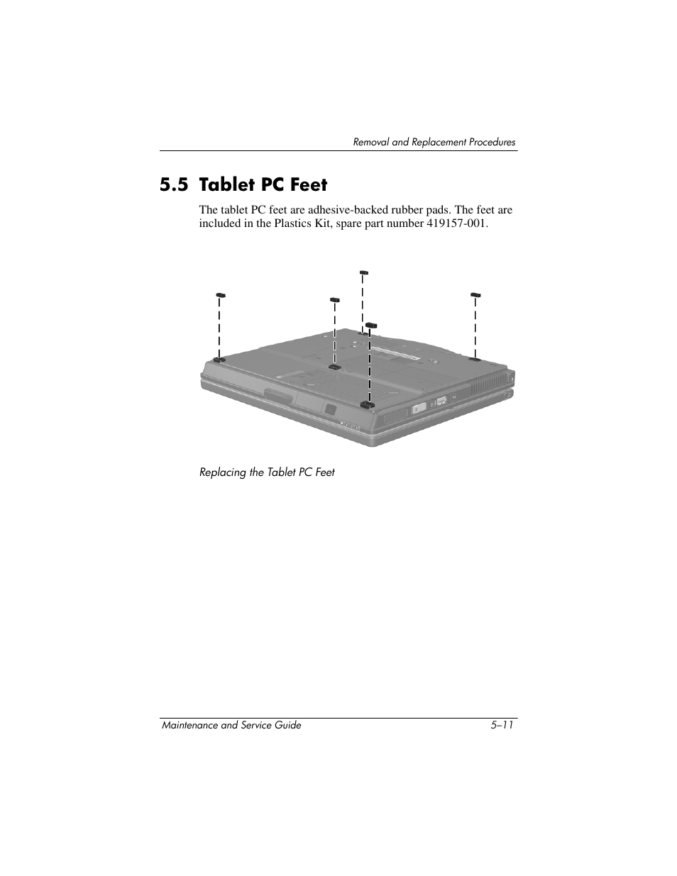 5 tablet pc feet, 5 tablet pc feet –11, Tablet pc feet | HP TC4400 User Manual | Page 94 / 219