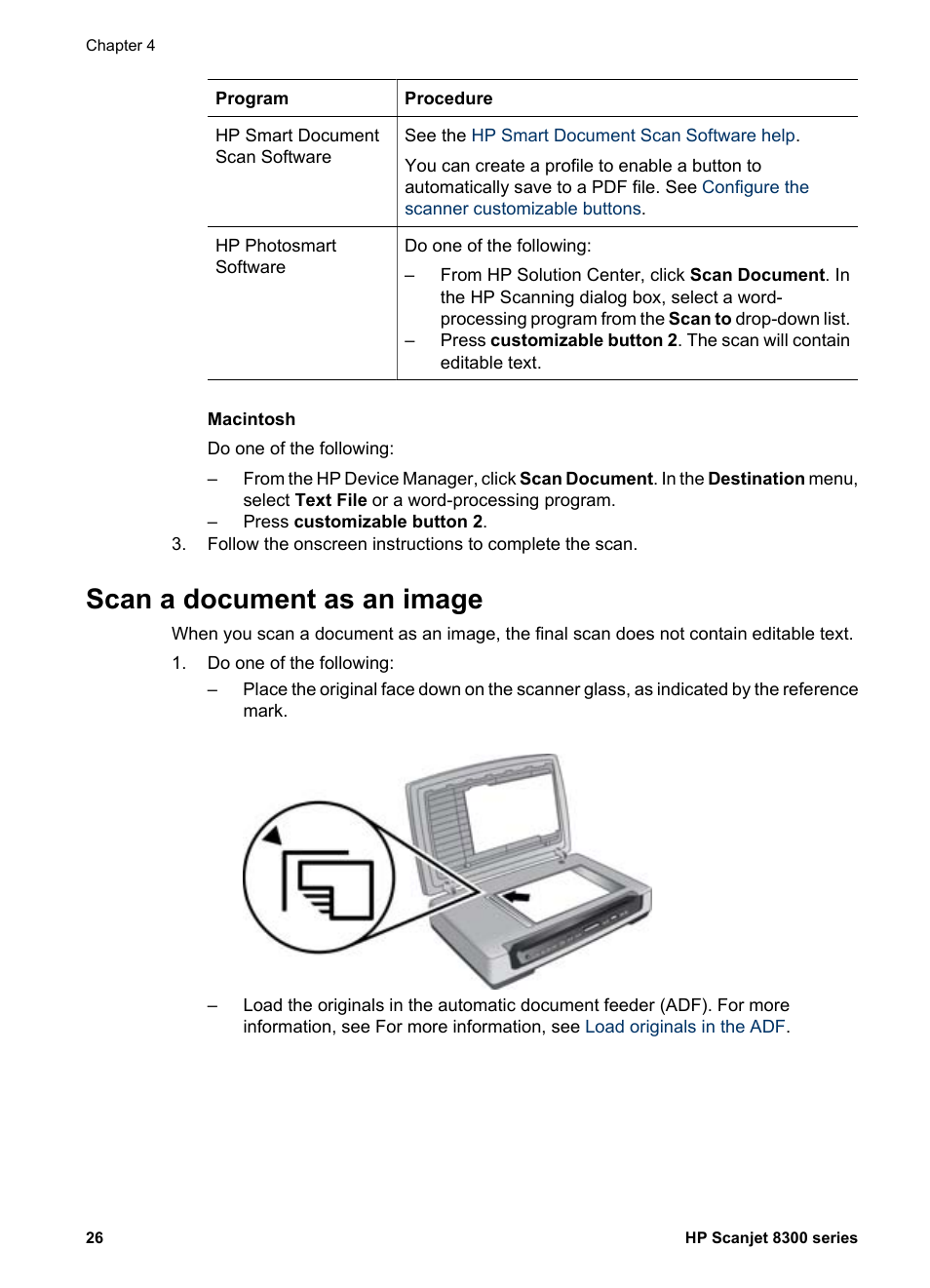 Scan a document to a pdf, Scan a document as an image | HP 8300 User Manual | Page 28 / 65