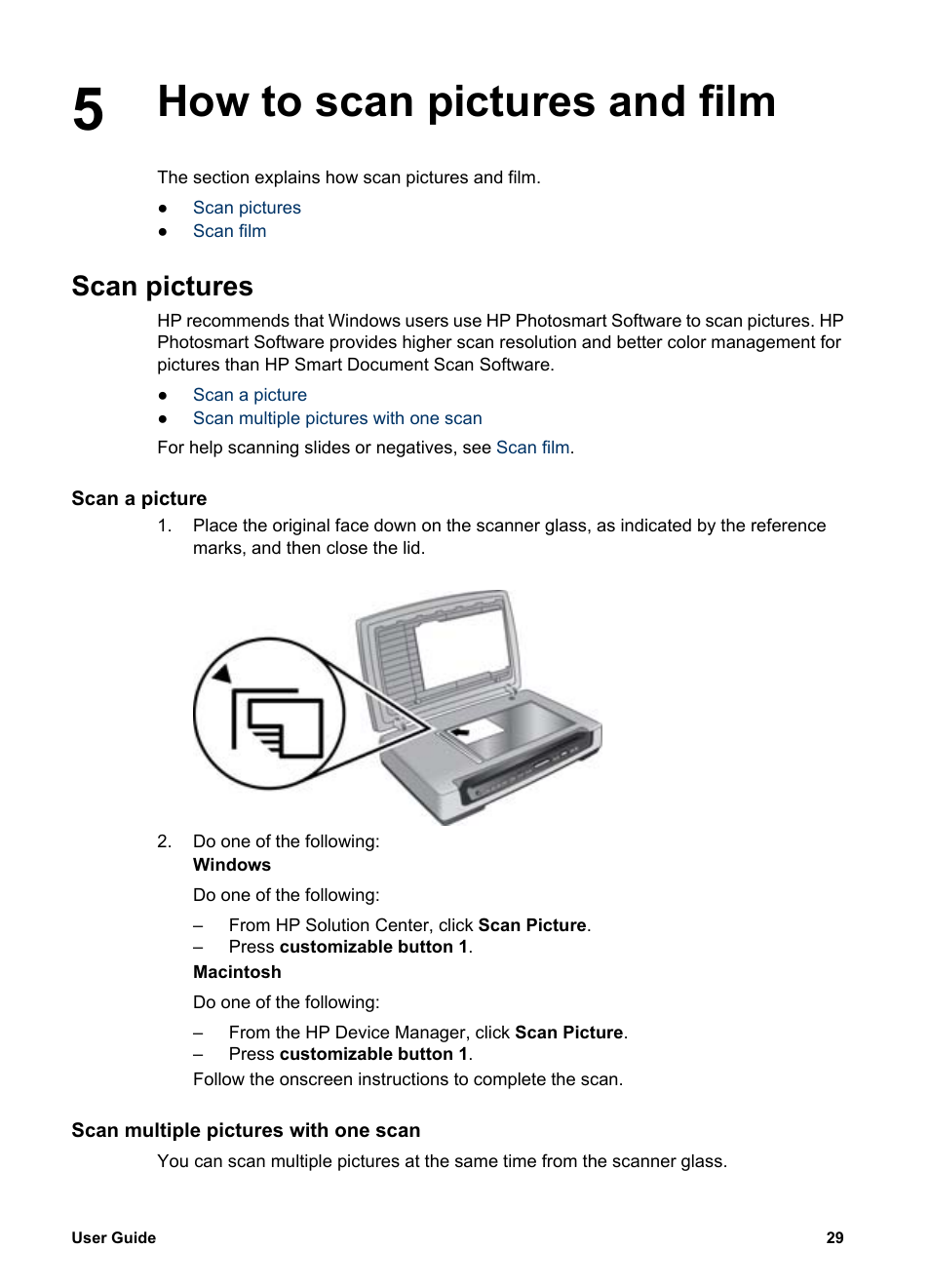 Scan film, Scan positives (such as 35 mm slides), How to scan pictures and film | Scan pictures | HP 8300 User Manual | Page 31 / 65