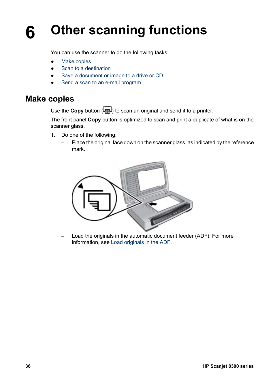 Other scanning functions, Make copies | HP 8300 User Manual | Page 38 / 65