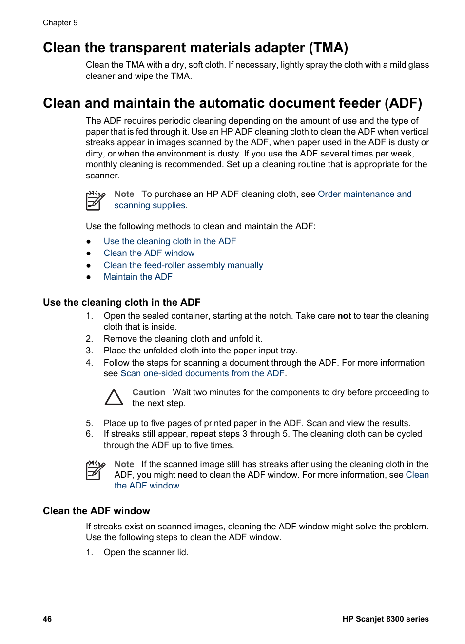 Clean the transparent materials adapter (tma) | HP 8300 User Manual | Page 48 / 65