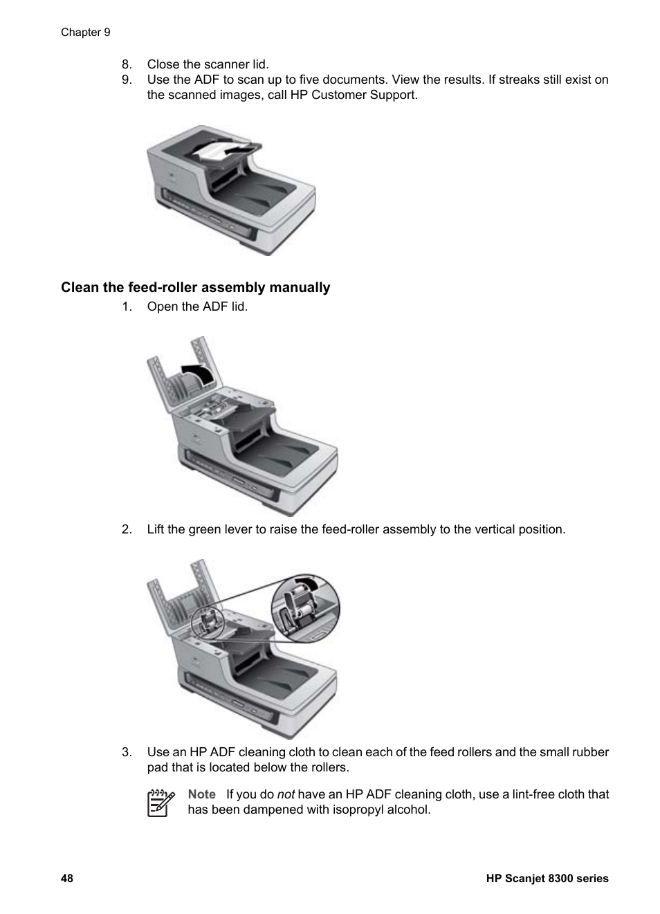 Maintain the adf, Order maintenance and scanning supplies | HP 8300 User Manual | Page 50 / 65