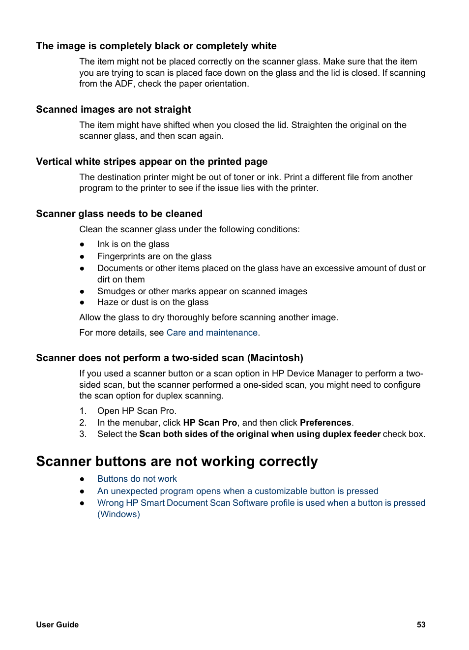 Buttons do not work, Scanner buttons are not working correctly | HP 8300 User Manual | Page 55 / 65