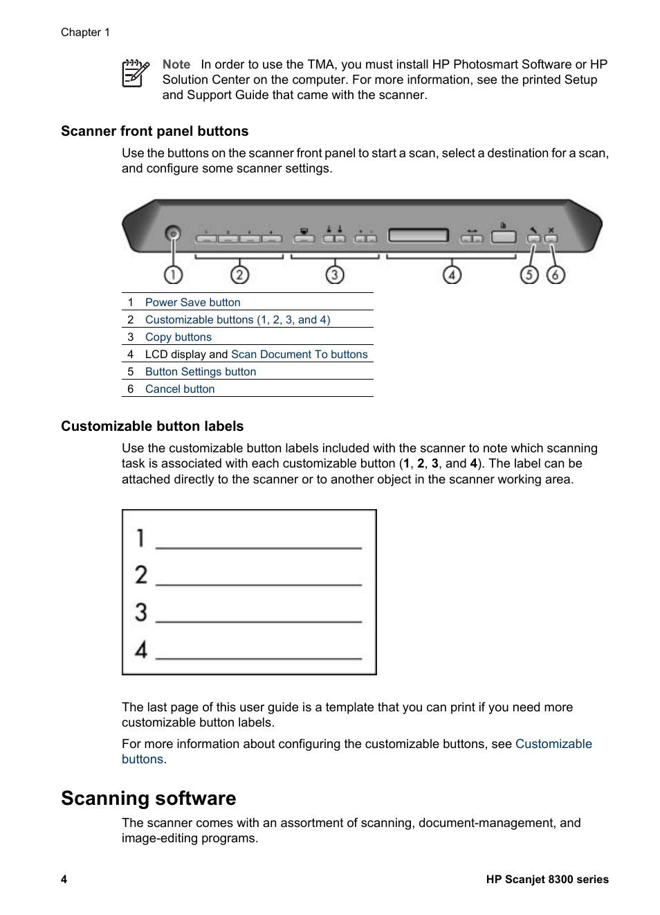 Available scanning software, Windows, Scanning software | HP 8300 User Manual | Page 6 / 65