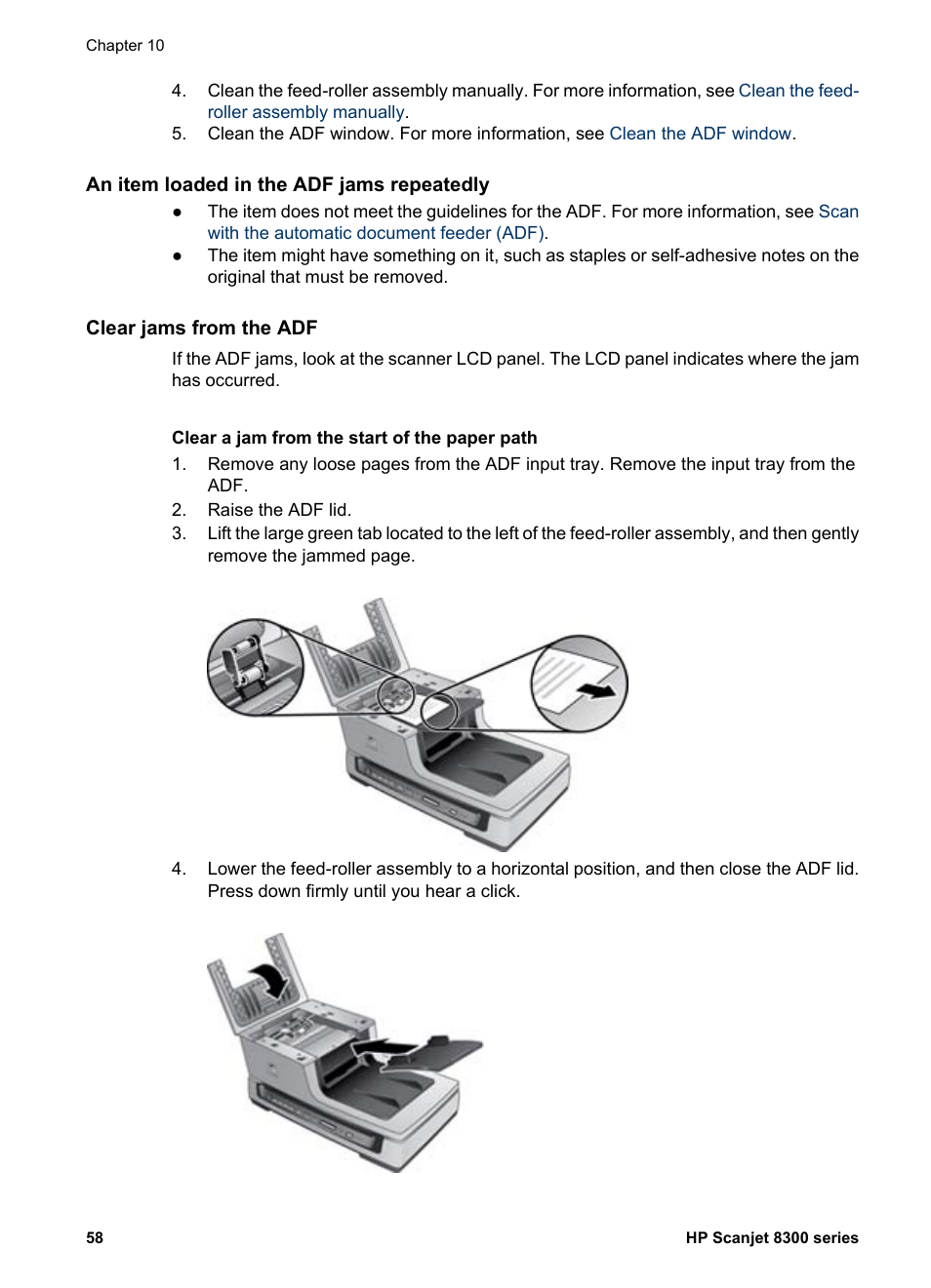 Clear a jam at the end of the paper path | HP 8300 User Manual | Page 60 / 65