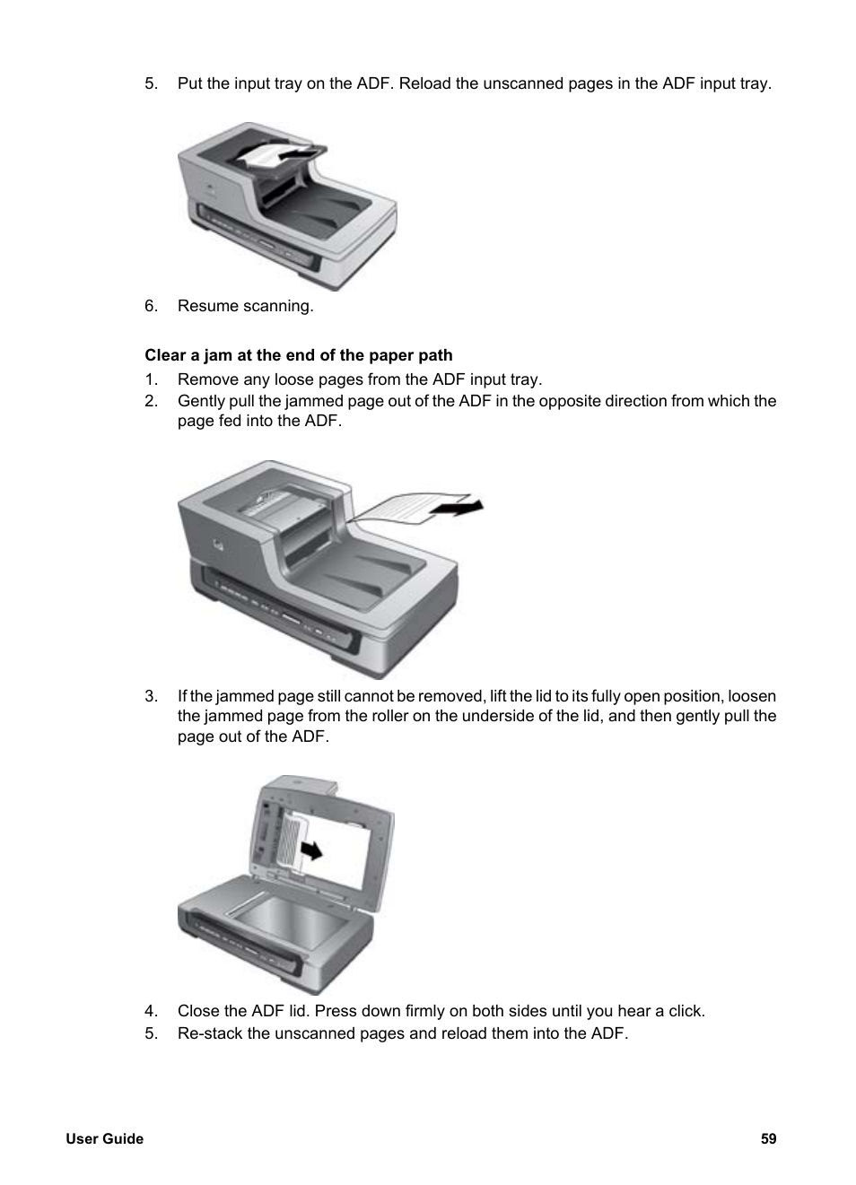 Remove a paper jam within the adf | HP 8300 User Manual | Page 61 / 65