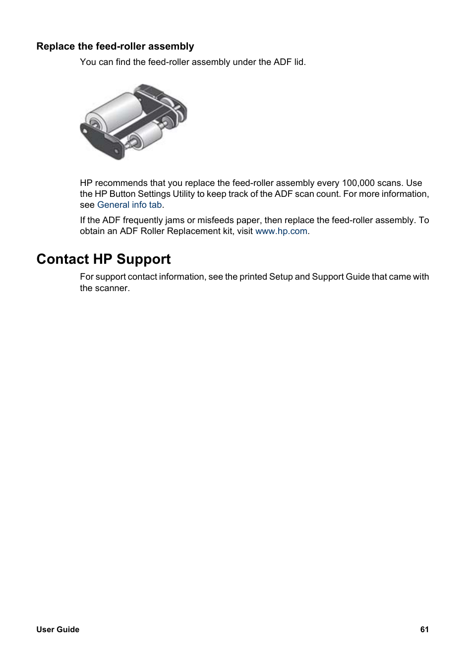 Scanner error messages, Error 01, Error 02 | Error 03, Error 04, Error 05, P scanjet 8300 series user guide, Contact hp support | HP 8300 User Manual | Page 63 / 65