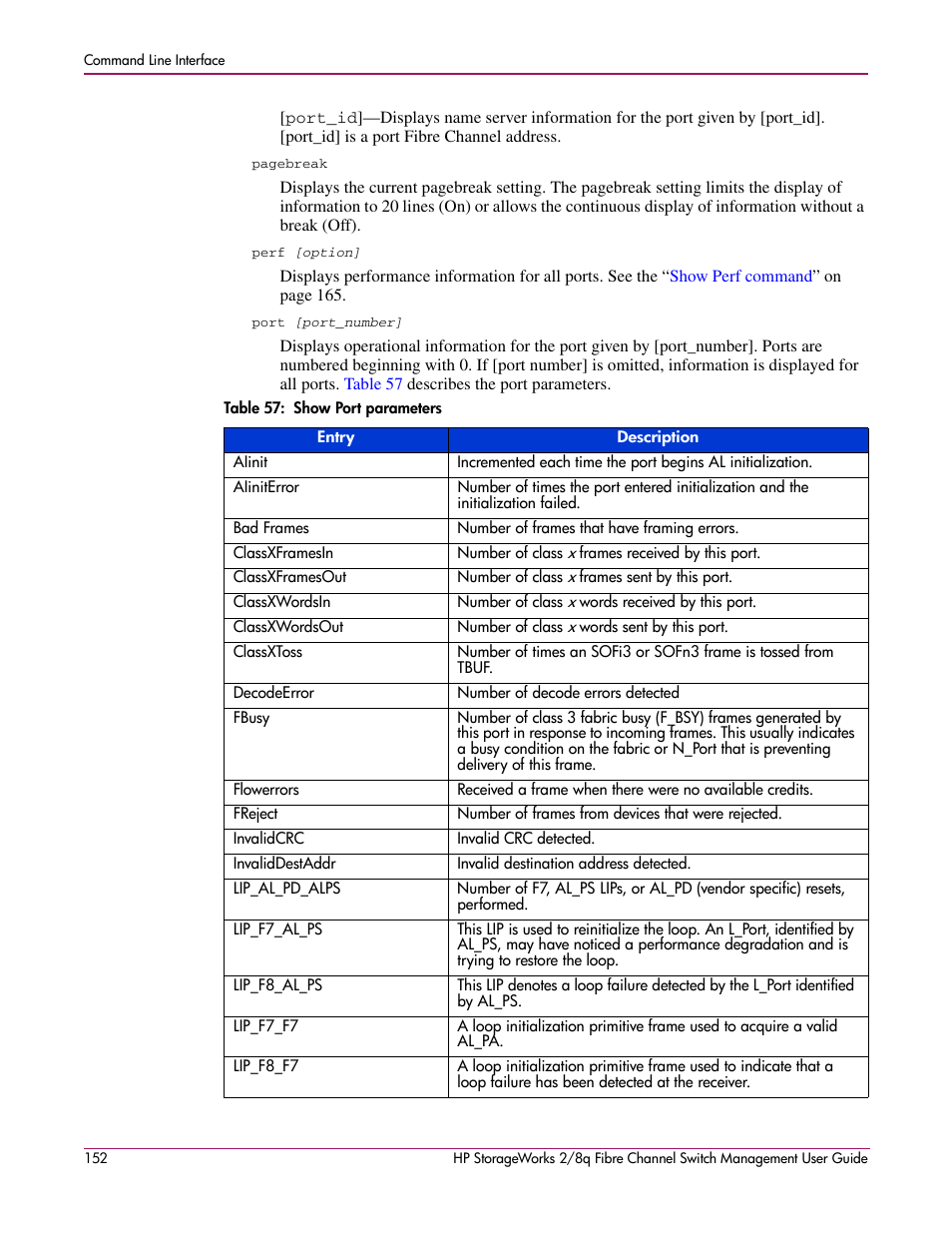 57 show port parameters | HP 2/8q Fibre Channel User Manual | Page 152 / 188