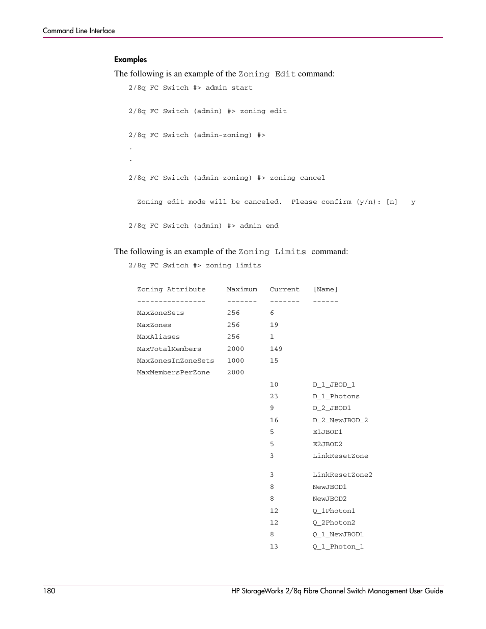Examples | HP 2/8q Fibre Channel User Manual | Page 180 / 188