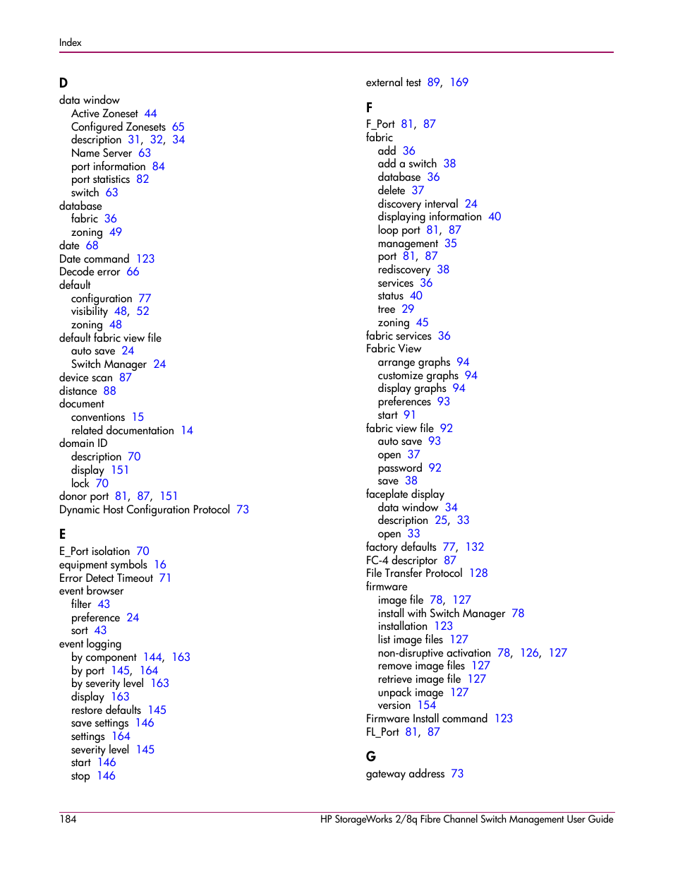 HP 2/8q Fibre Channel User Manual | Page 184 / 188