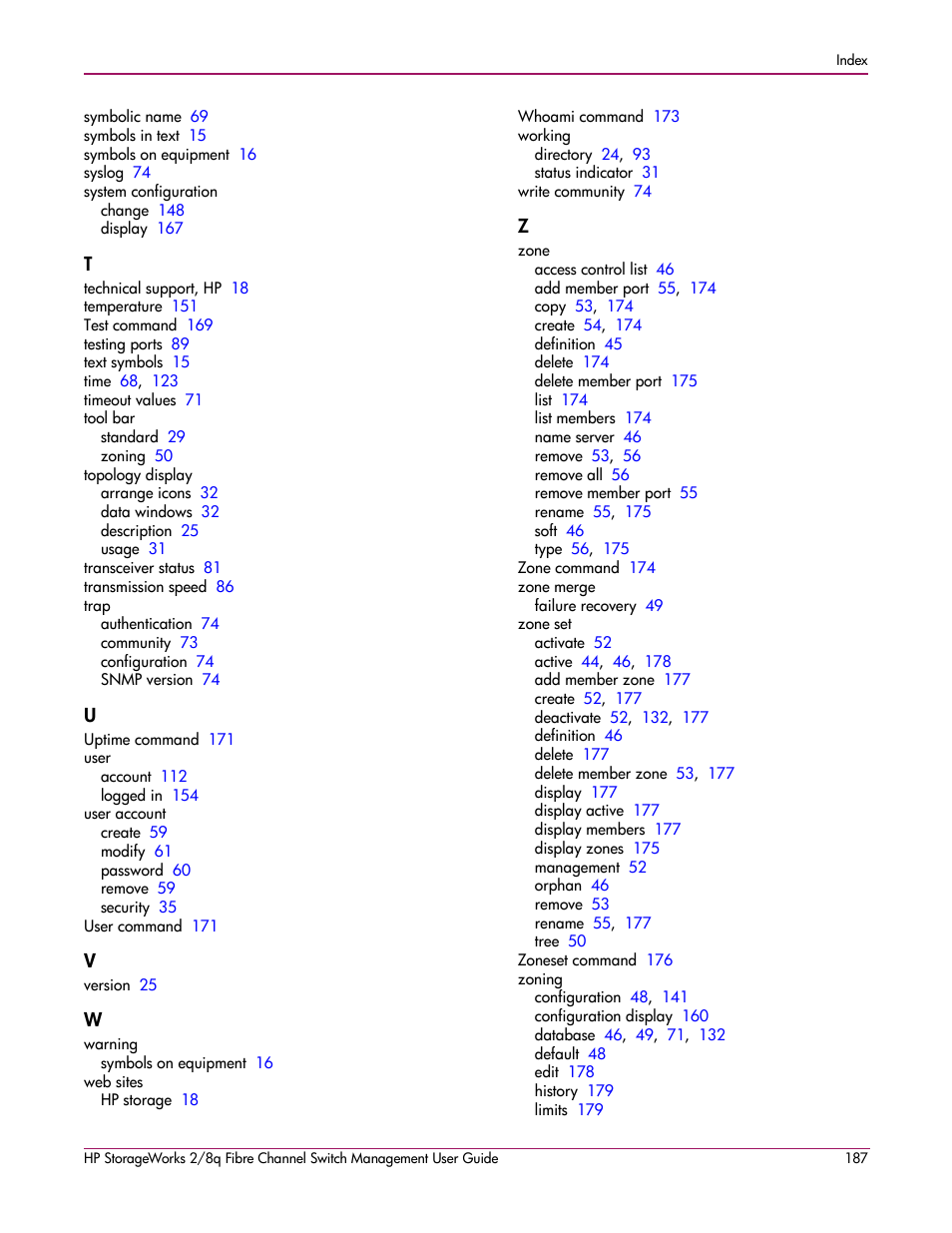 HP 2/8q Fibre Channel User Manual | Page 187 / 188