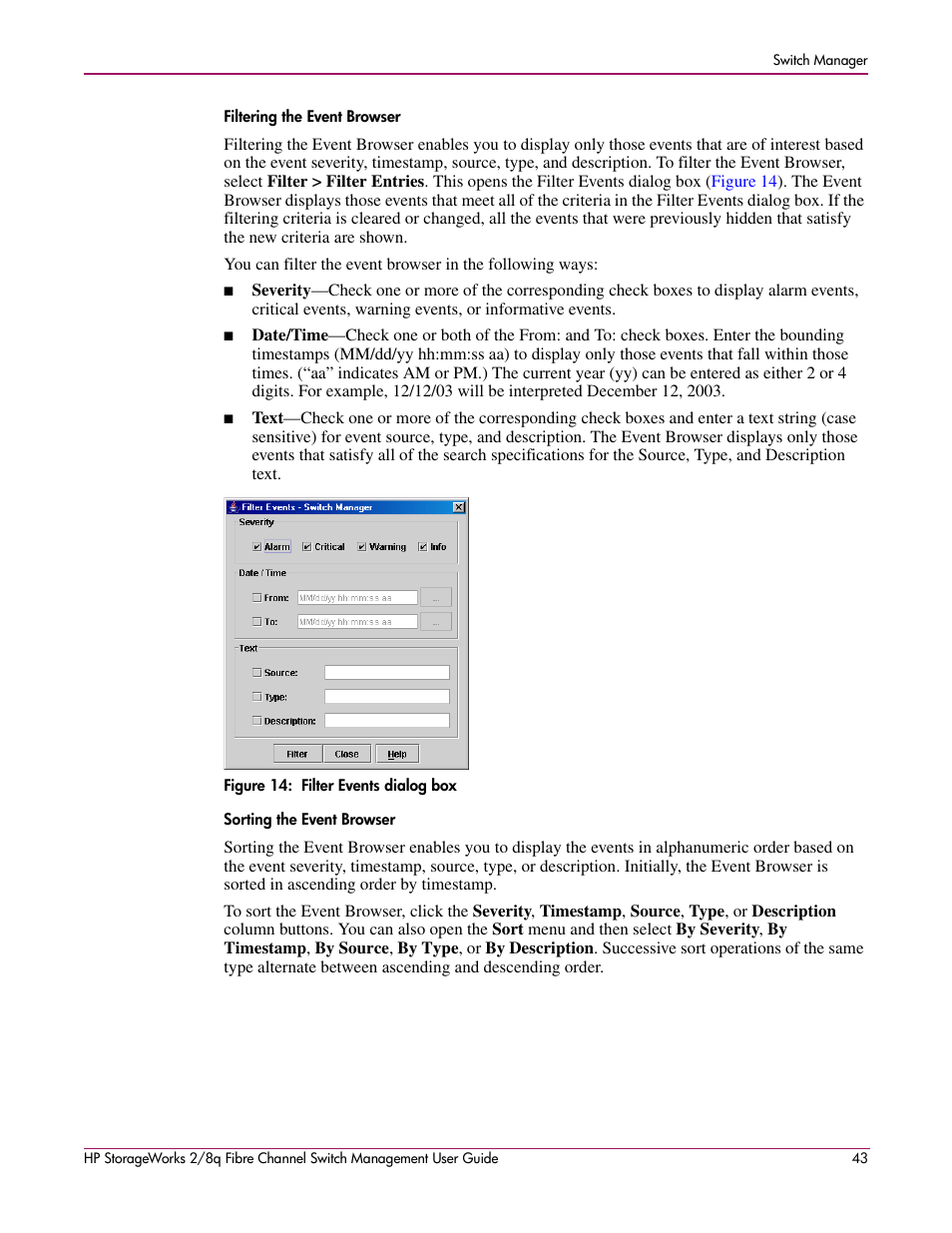 14 filter events dialog box | HP 2/8q Fibre Channel User Manual | Page 43 / 188