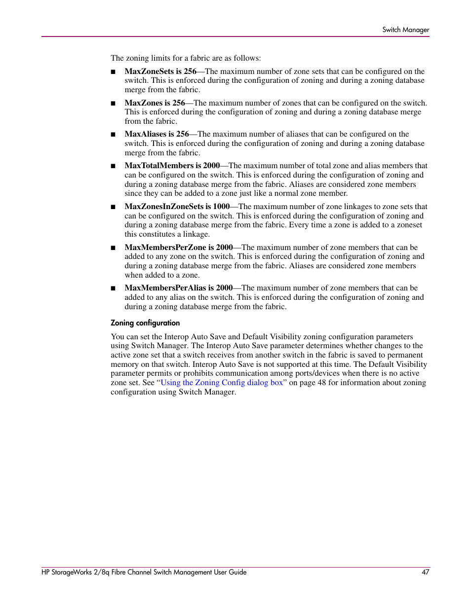 Zoning configuration | HP 2/8q Fibre Channel User Manual | Page 47 / 188
