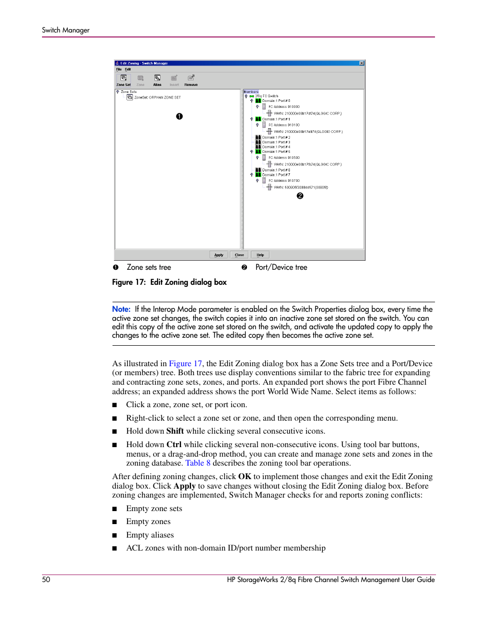 17 edit zoning dialog box, Figure 17 | HP 2/8q Fibre Channel User Manual | Page 50 / 188