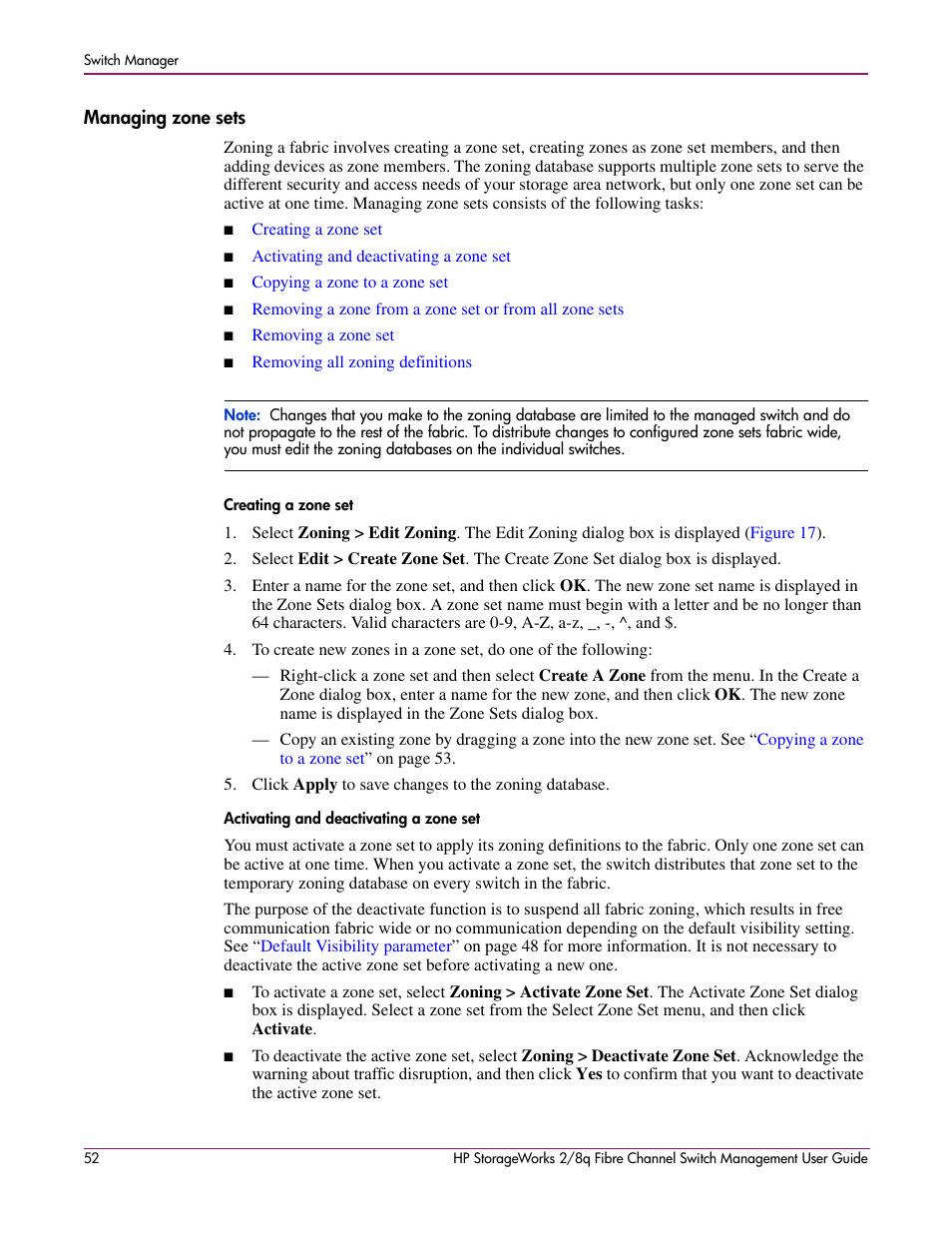 Managing zone sets | HP 2/8q Fibre Channel User Manual | Page 52 / 188