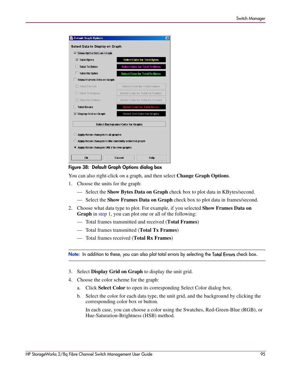 38 default graph options dialog box, Figure 38 | HP 2/8q Fibre Channel User Manual | Page 95 / 188