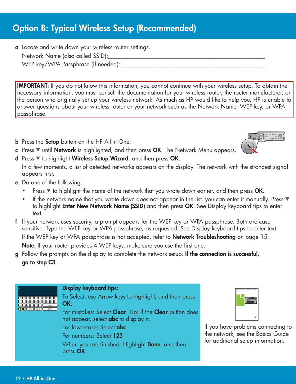 Option b: typical wireless setup (recommended) | HP C6100 User Manual | Page 12 / 16