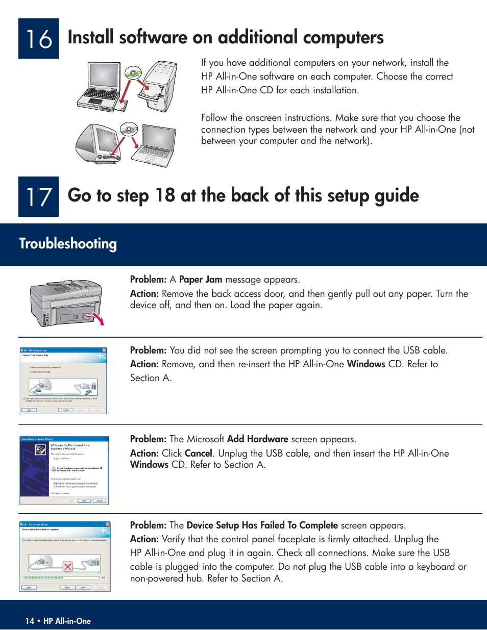 Install software on additional computers, Go to step 18 at the back of this setup guide | HP C6100 User Manual | Page 14 / 16