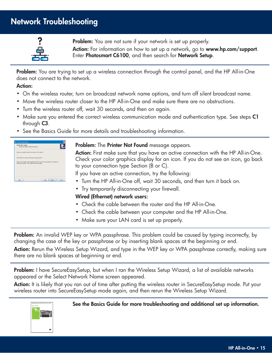 Network troubleshooting | HP C6100 User Manual | Page 15 / 16