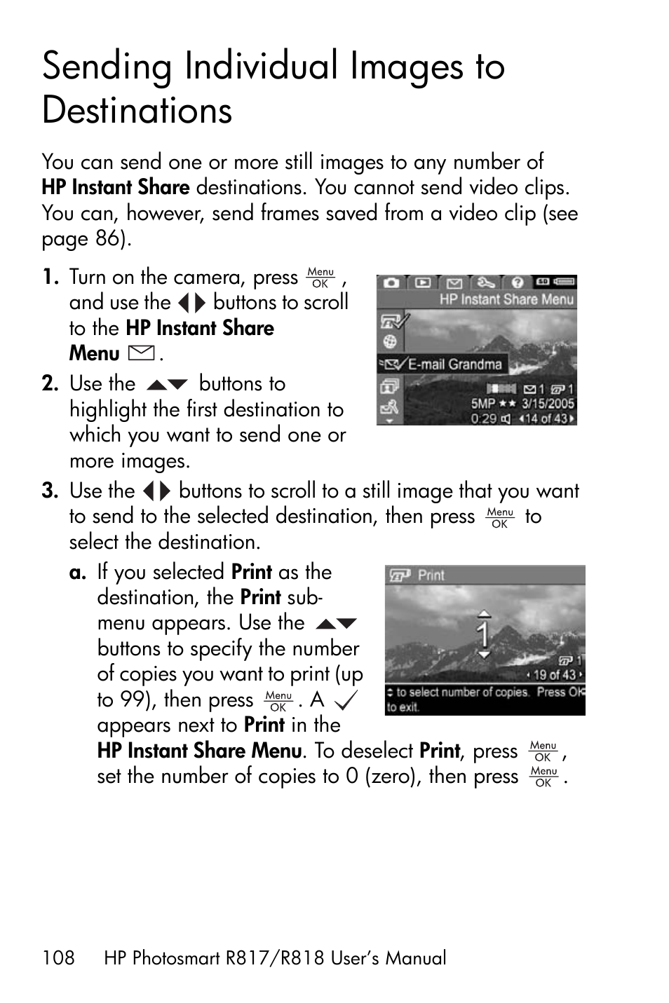 Sending individual images to destinations | HP R818 User Manual | Page 108 / 200