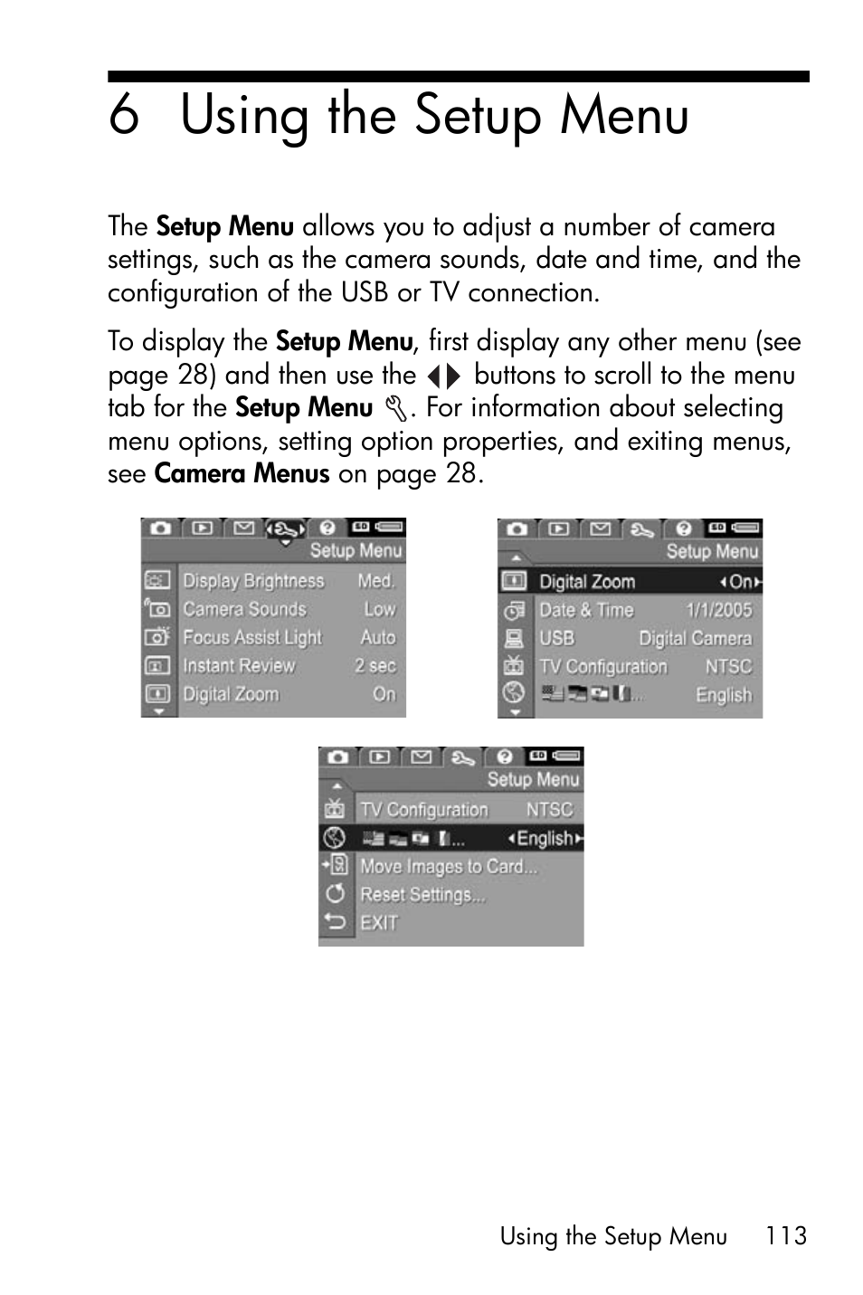 Using the setup menu, 6 using the setup menu | HP R818 User Manual | Page 113 / 200