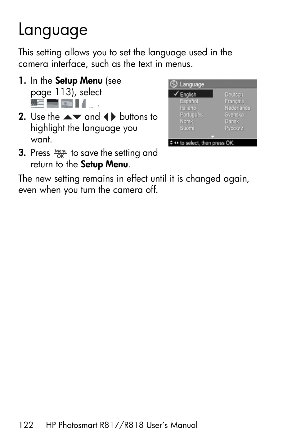 Language | HP R818 User Manual | Page 122 / 200