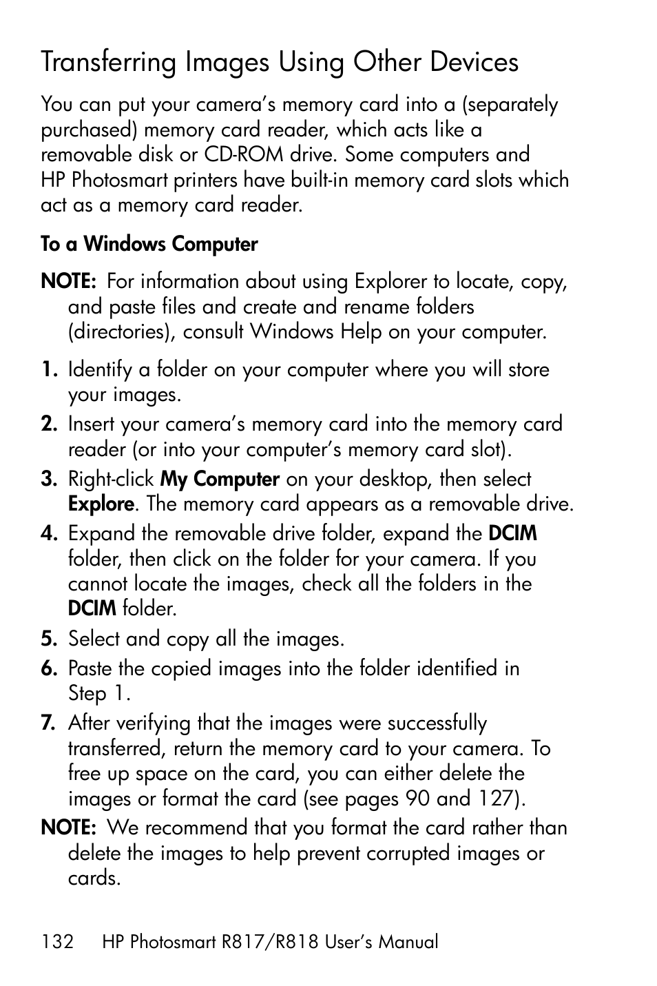 Transferring images using other devices, Transferring images using, Other devices | HP R818 User Manual | Page 132 / 200