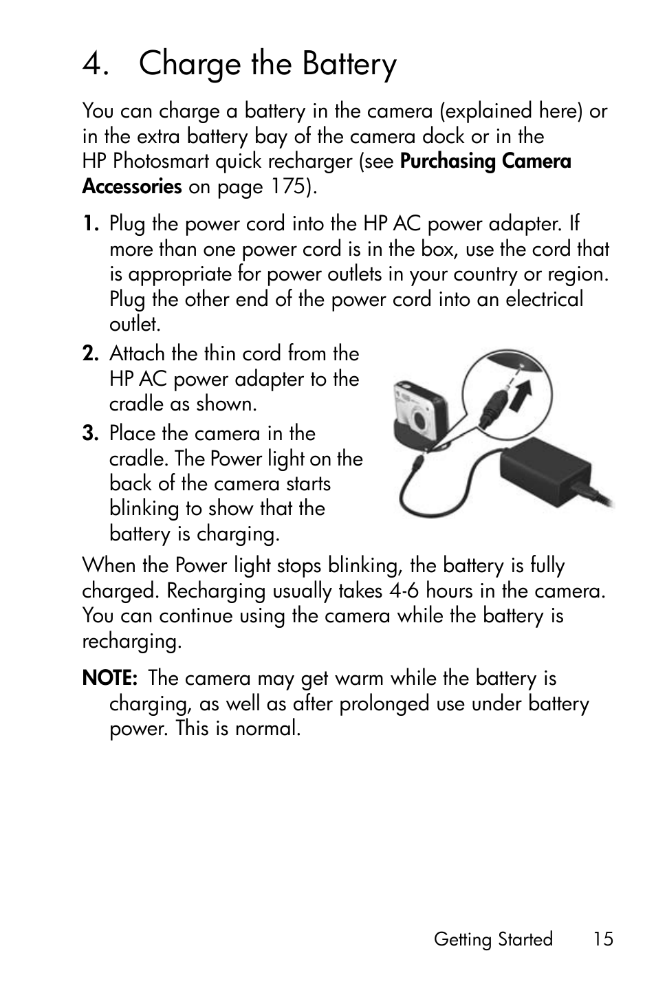 Charge the battery, 4 charge the battery | HP R818 User Manual | Page 15 / 200