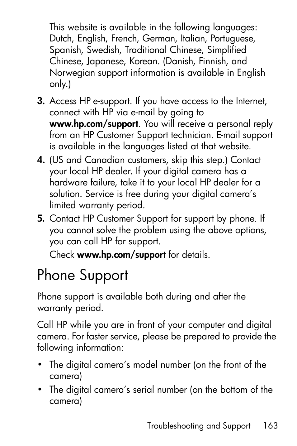 Phone support | HP R818 User Manual | Page 163 / 200