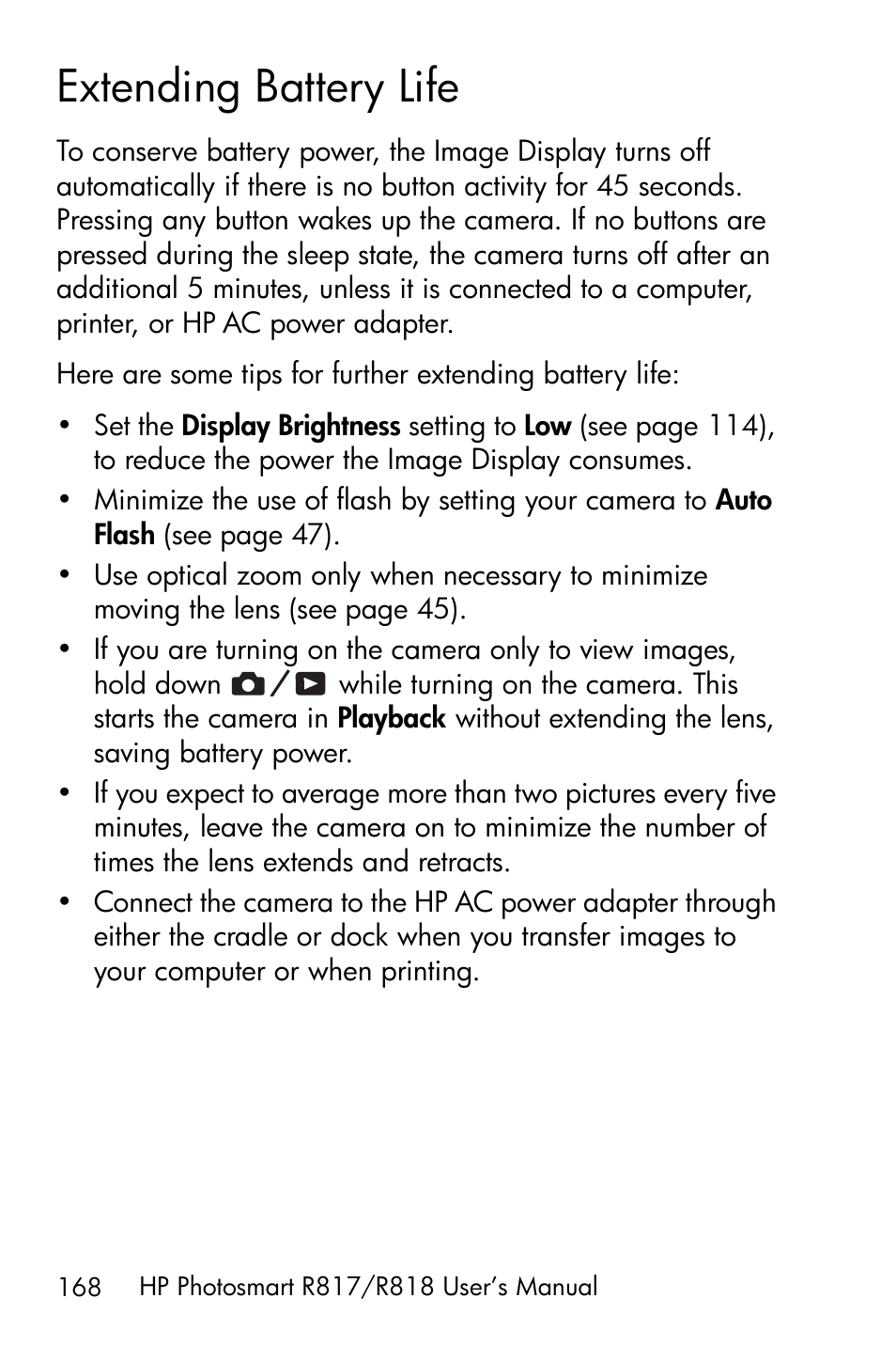Extending battery life, Extending battery life on | HP R818 User Manual | Page 168 / 200
