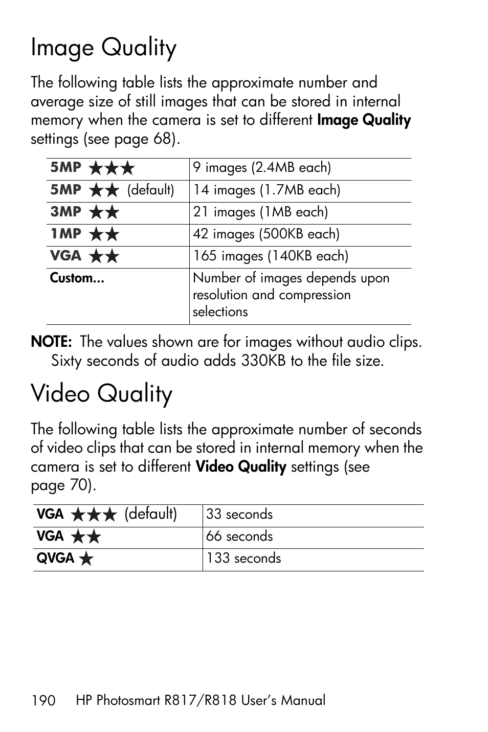 Image quality, Video quality | HP R818 User Manual | Page 190 / 200
