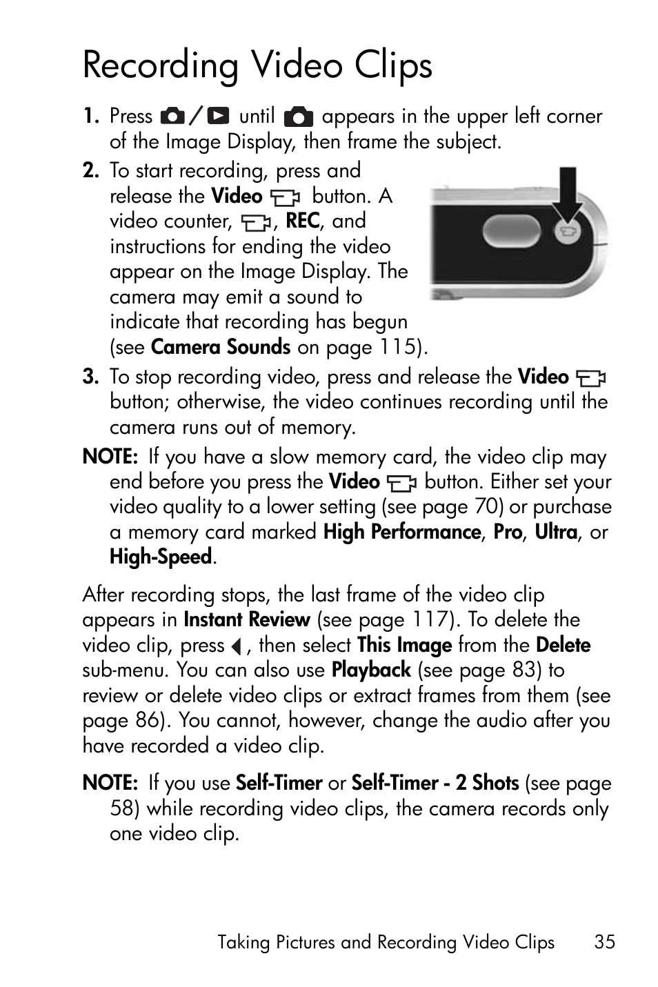 Recording video clips | HP R818 User Manual | Page 35 / 200